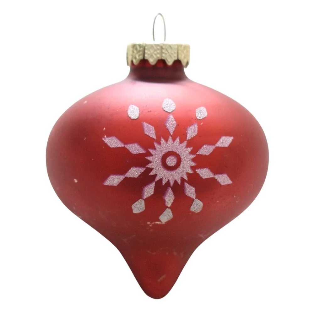 Set of 8 Vintage Glass Christmas Ornaments Red Green Glitter - Picture 3 of 9